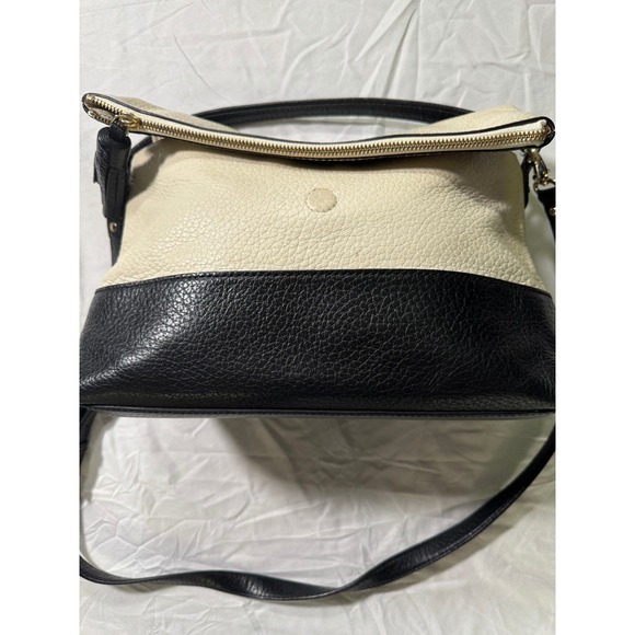 Kate Spade Pebbled Leather Satchel Crossbody Bag Black Cream Designer Purse - Picture 1 of 13
